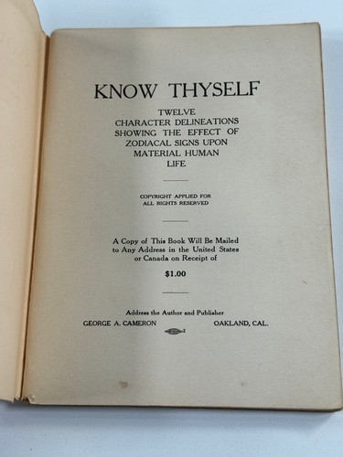 Antique 1910s 20s Know Thyself Zodiac Fortune Teller BOOK George Cameron - Picture 3 of 8