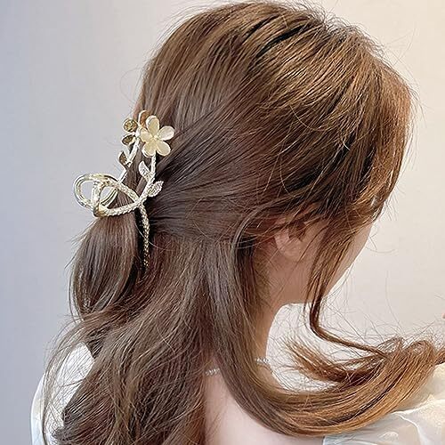 Flower Hair Clips 1PCS Hair Claw Clip Gold Hairpin Fashion Cat Eye Stone Flower - Picture 6 of 7