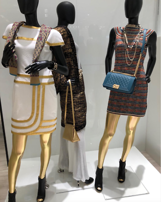 CHANEL 19A EGYPT BLUE RED GOLD METALLIC SILK KNIT MINI DRESS 40 | eBay