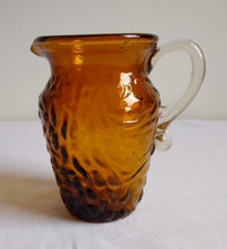 Amber Pressed Glass Jug With Applied Clear Handle 4 1/2"