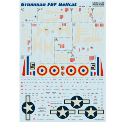 Grumman F6F Hellcat Decals 1:72 Print Scale 72-094 for Aircraft Plastic model