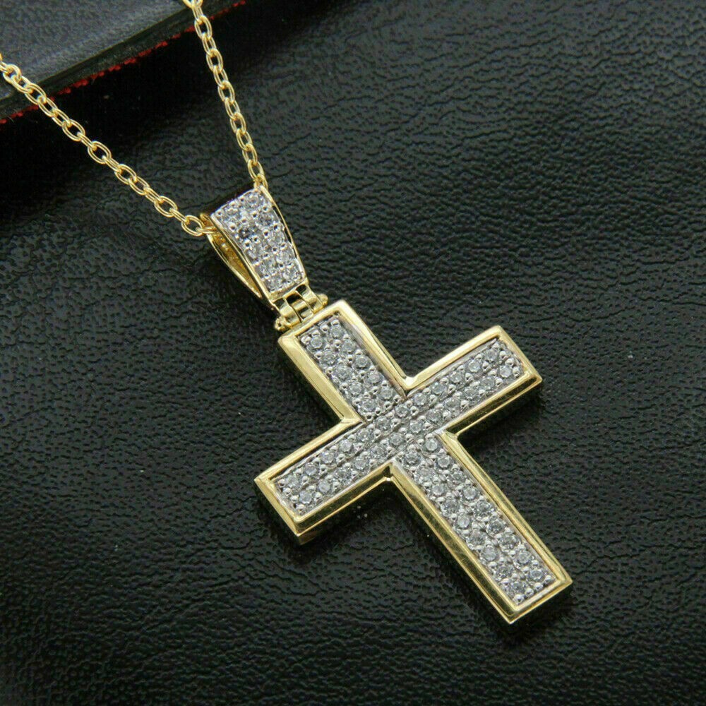 ダイアモンドドロップ 新品未開封品 0.50ct Round Cut VVS1/D Diamond Cross Pendant 14k Solid