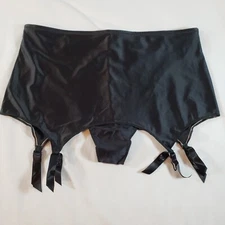 Victoria's Secret Medium Satin Garter Skirt Belt Thong Girdle Black Vintage
