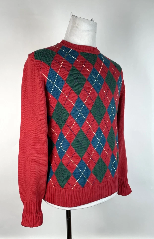 Suéter Rojo Rockabilly Tejido Argyle Diamante M De Colección Años 80 Para Hombre WAKEFIELD LISLE Foto 2 de 4
