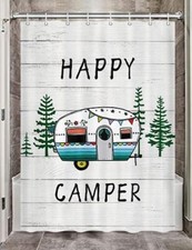 47x64-inch RV Shower Curtain Rustic "Happy Camper" Bathroom Accessories Set