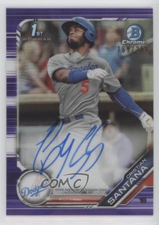 2019 Bowman Chrome Prospect Purple Refractor 169/250 Cristian Santana Auto q2c