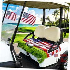 Golf Cart Seat Covers with 2 Pack 6"x9" Embroidered American Flags, Green