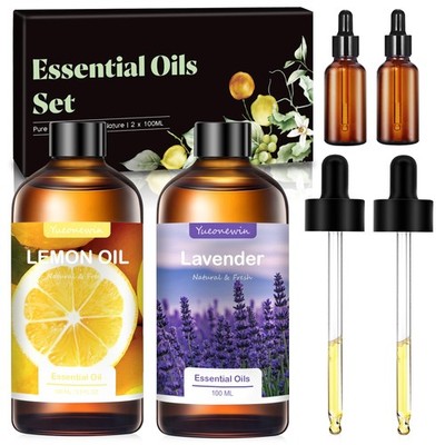 2x100ml Ätherische Öle Set, reines Zitronenöl + Lavendelöl, Zitrone + Lavendel 