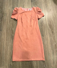 Shelby & Palmer Pink Sheath Dress Square Neck Puff Sleeve Knee Length 6