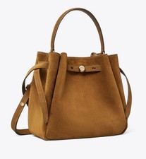 Tory Burch Romy Suede Bucket Bag. Caramel. Style 174221