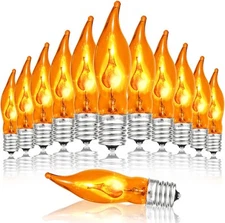 12 Pack C7 Orange Flickering Flame Light Bulbs, 1W 120V E12 Orange-12 