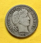 1912 Barber Dime. 90% Silver.  F-VF Condition. Charity Auction For Animal Rescue