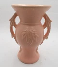 Vintage McCoy Double Handled Salmon Pink Fern Vase 1940's