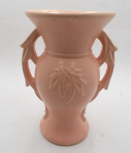 Vintage McCoy Double Handled Salmon Pink Fern Vase 1940's