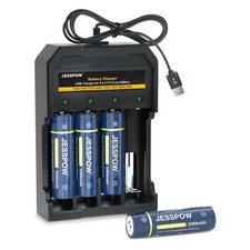 4 Pack Rechargeable Battery with Charger 3.7V 3300mAh Button Top, Batteries for