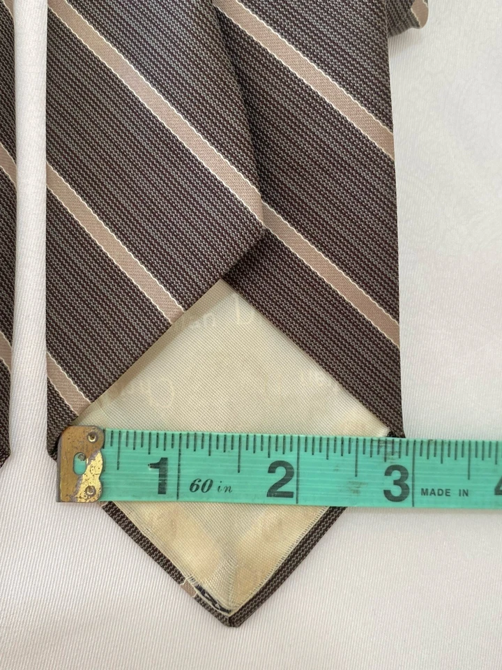 CHRISTIAN DIOR MONSIEUR Brown Polyester Men Tie Striped Pattern M.I.Canada. PEC - Image 3 of 3