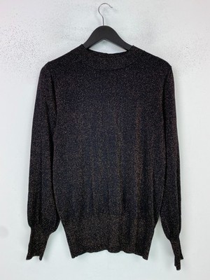 Monsoon Black Metallic Crew Neck Jumper Sparkly Regular Ribbed Trim M NEW