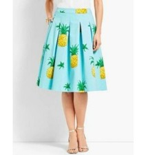Talbots RSVP Blue Pineapple Print Pleated Lined Skirt 8 Tropical Beach Cruise