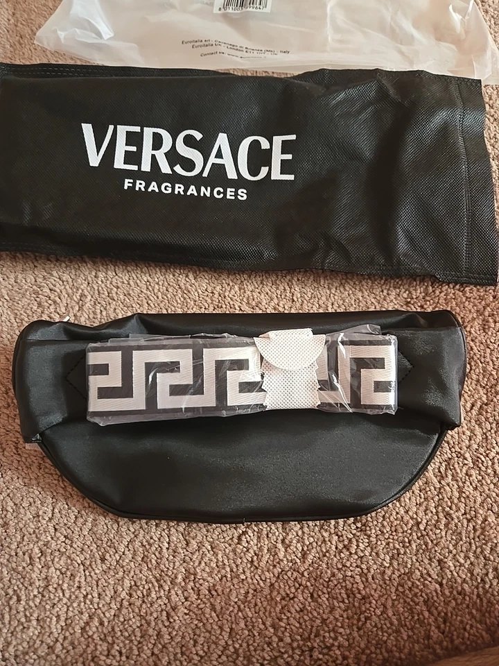 Versace Fragrances Silver Belt Black Bag Travel Pouch Fanny Pack + Dust Bag New - Image 3 of 4