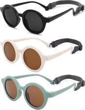Baby Polarized round Sunglasses Flexible Rubber Shades with Strap for Toddler Ne