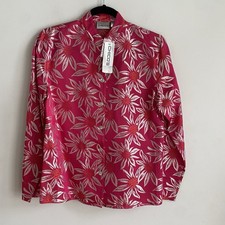 CHICOS Jacket 100 Silk Flower Bed Chinoise Pink Floral Vintage Sz 0 Sm Button