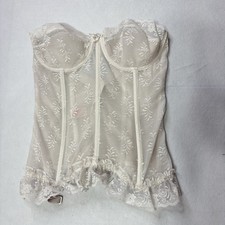 Vintage Lady Marlene 38C Ivory Lace Bustier Corset Garter Belt Floral Lingerie