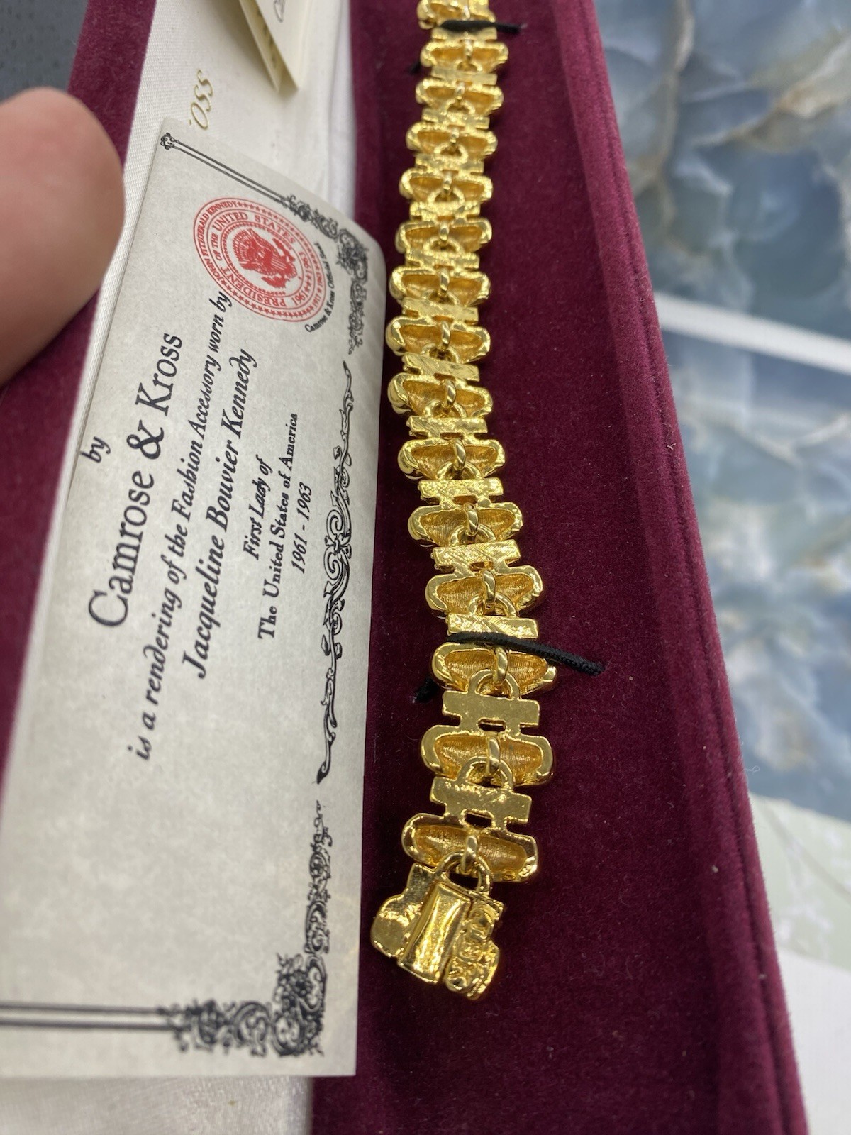 New Camrose & Kross JBK Jackie Kennedy Gold Toned Crystal Link Bracelet  In Box