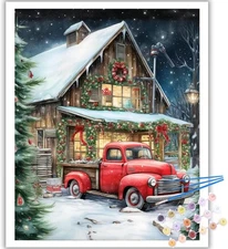 Christmas Paint by Numbers Kit for Adults Beginner-Red Truck Adult Paint by Numb