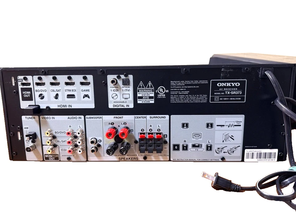 Onkyo TX-SR373 5.2 Channel 4K HDMI Bluetooth A/V Receiver - No Remote - Image 4 of 4