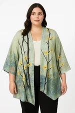 Citron Santa Monica Silk Linen Floral Kimono Jacket 0X Blossom Artwear