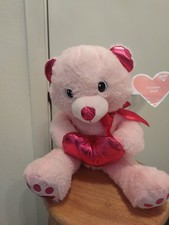 Valentine Sweetheart Pink Teddy Bear Plush Stuffed Animal With Fuchsia Heart