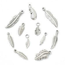11x Feather Stainless Steel Pendants Silver Charms for Earrings Necklace Jewelry