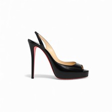 CHRISTIAN LOUBOUTIN BLACK PATERN LEATHER LADY PEEP PLATFORM SLINGBACK HEELS 39