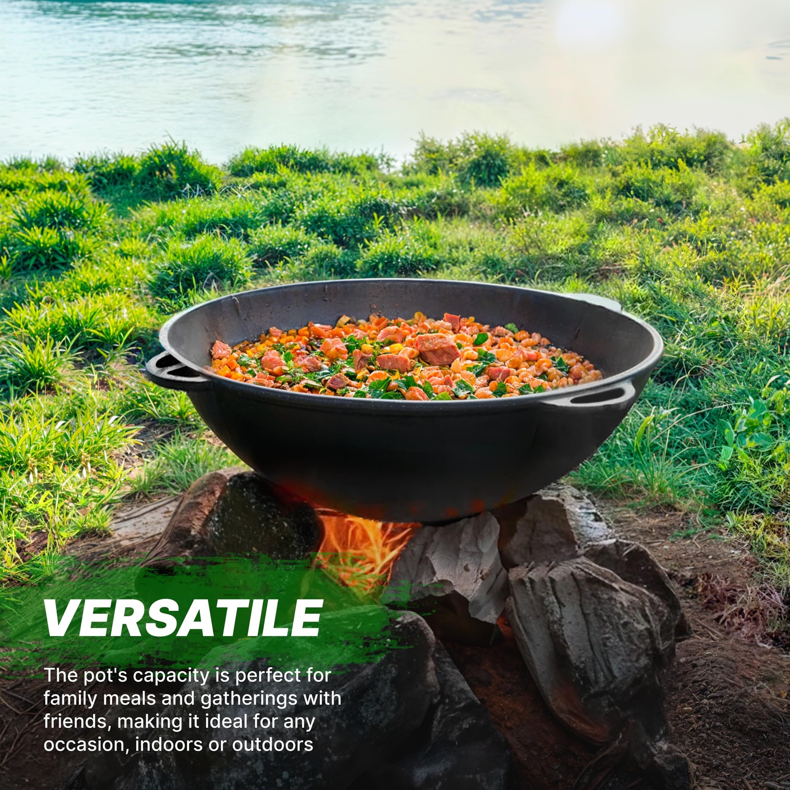 Kazan Uzbek Cast Iron Kazan for Plov Making Cookware Insulated Double Handle ...