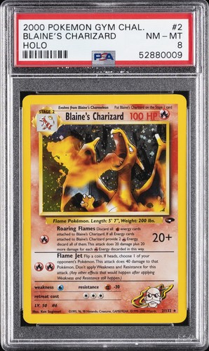 2000 POKEMON GYM CHALLENGE HOLO #2 BLAINE'S CHARIZARD PSA 8