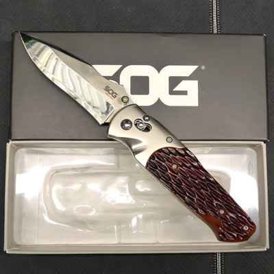 SOG Arcitech A01 Amber Jigged Bone Handle  Mirrored Blade  Seki, Japan  NIB Mint