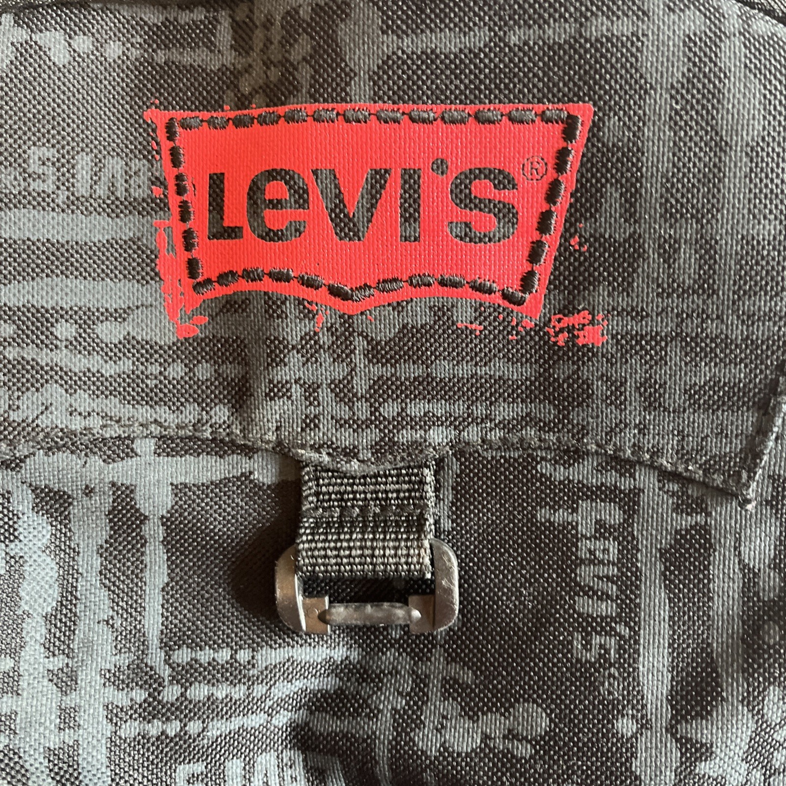 Levis Strauss Backpack Black Gray Pattern Red Log… - image 3