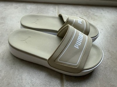PUMA Platform Beige Neutral Pool Slides Slippers Women s Size 7 Logo FCNGE-0124