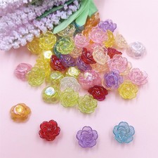 Double Hole 50Pcs Flower Beads Charms Jewelry Making Loose Beads Acrylic 