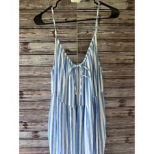 Old Navy Women's Blue White Striped Tiered Maxi Dress Size XXL Spaghetti Strap