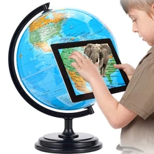 3D AR Large World Globe 12" w/Stand Ocean Rotating World Map Geography for Gift