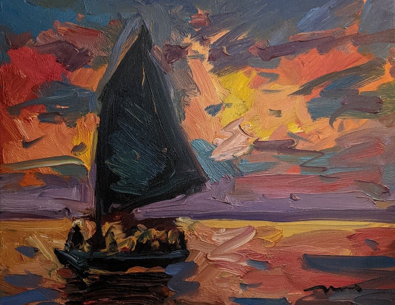 Omg!!    20X16   SUNSET SEA OCEAN BOAT SAILING NAUTICAL JOSE TRUJILLO
