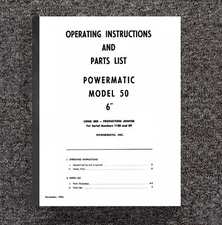 Operating Inst. & Parts List Manual Powermatic Model 50 6in Jointer 1965 PM11