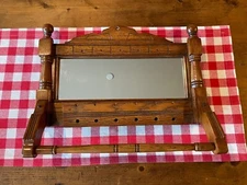 Antique Eastlake Oak Shaving Mirror W/Comb Tray & Towel Rack (circa 1890's)