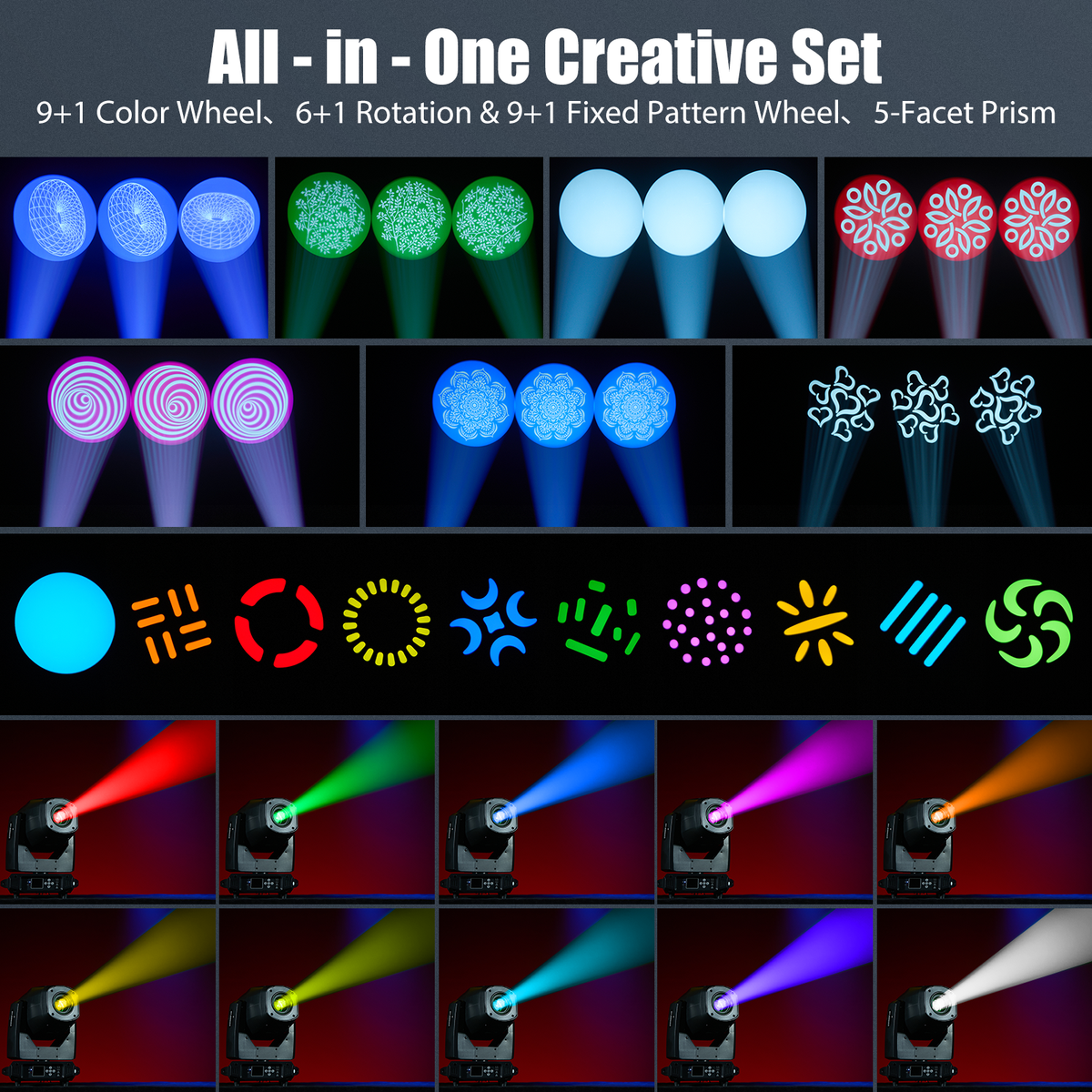 400W 3in1 LED Moving Head Light Beam Wash Spot With 9 Gobo 9 Color