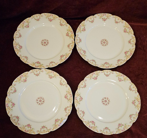 Tressemanes & Vogt (T&V) France 4 Dinner Plates 9-1/2" Rose Swags Pttn 4290 - Picture 3 of 9
