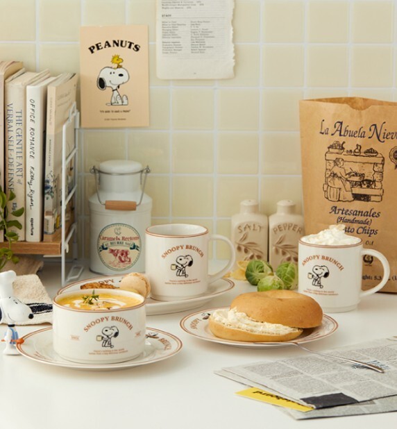 PEANUTS SNOOPY] BROWN LINE BRUNCH SET 6ea / PLATE 3ea + MUG