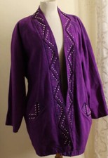Sundance Sz L Xl 1x Western Lagenlook Purple Acid Wash Open Jacket Coat