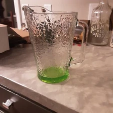 Vintage Crisa Large 8.75'' Clear Lime Green Hammered Glass Pitcher
