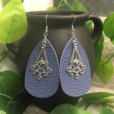 3 Silver-tone Filagree Pendant Leather Earring Set Drop Dangle New A976